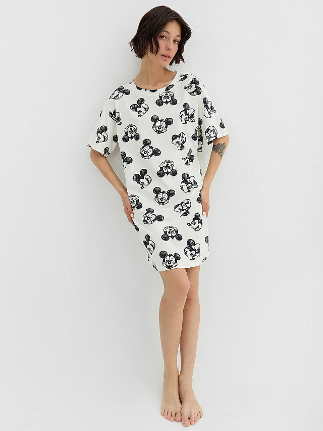 Туника ночная женская кремовая с принтом "Микки Маус" - 6