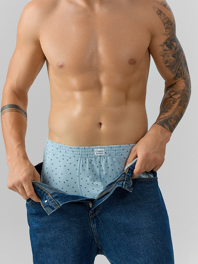 Трусы боксеры мужские голубые с принтом - 7