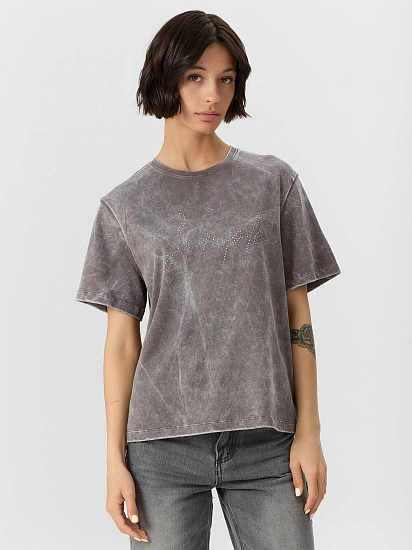 картинка Футболка женская серая со стразами  от магазина стильной одежды Mark Formelle