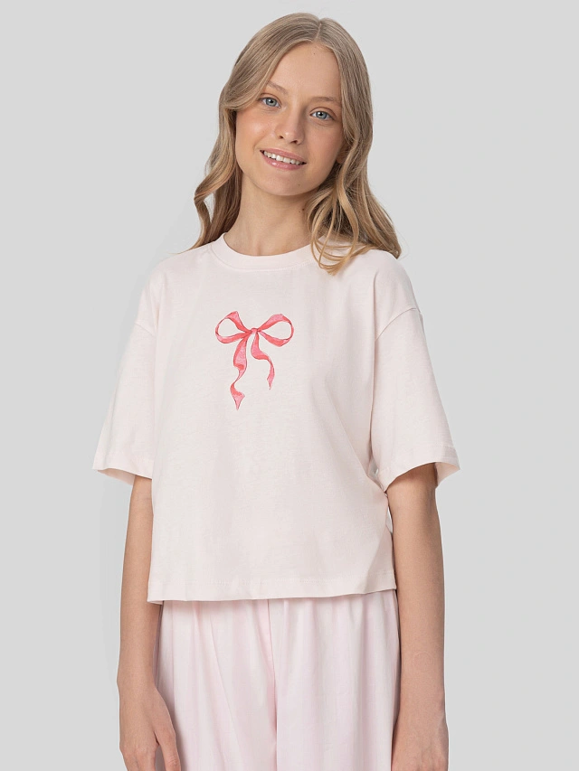 Комплект домашний для девочек розовый с бантиком - 4