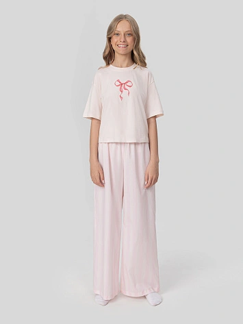 Комплект домашний для девочек розовый с бантиком