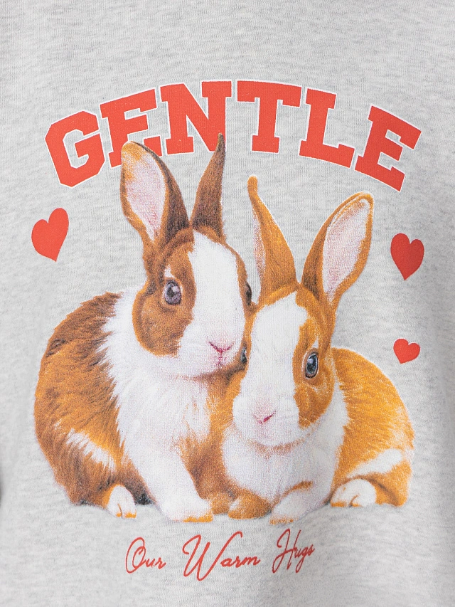 Худи для девочек серое с принтом и надписью "gentle" - 6