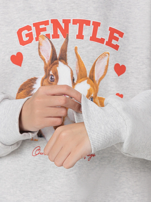 Худи для девочек серое с принтом и надписью "gentle" - 7