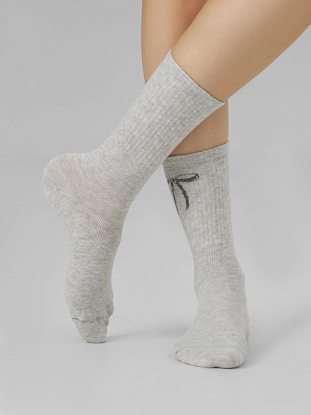 Носки женские серые с рисунком бантика - 2