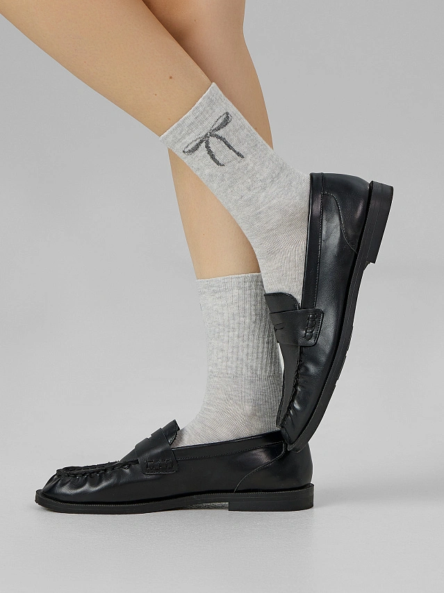 Носки женские серые с рисунком бантика - 5