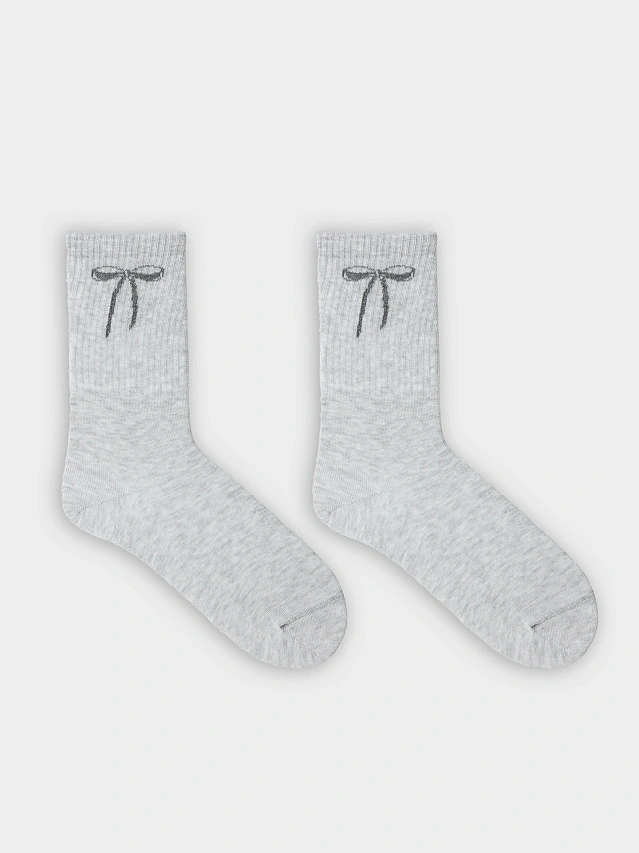 Носки женские серые с рисунком бантика - 6