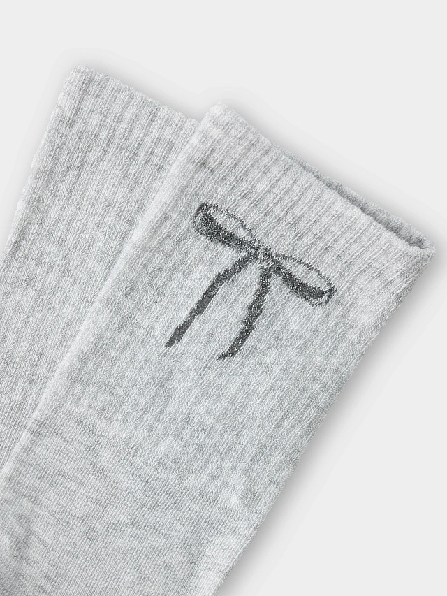 Носки женские серые с рисунком бантика - 7