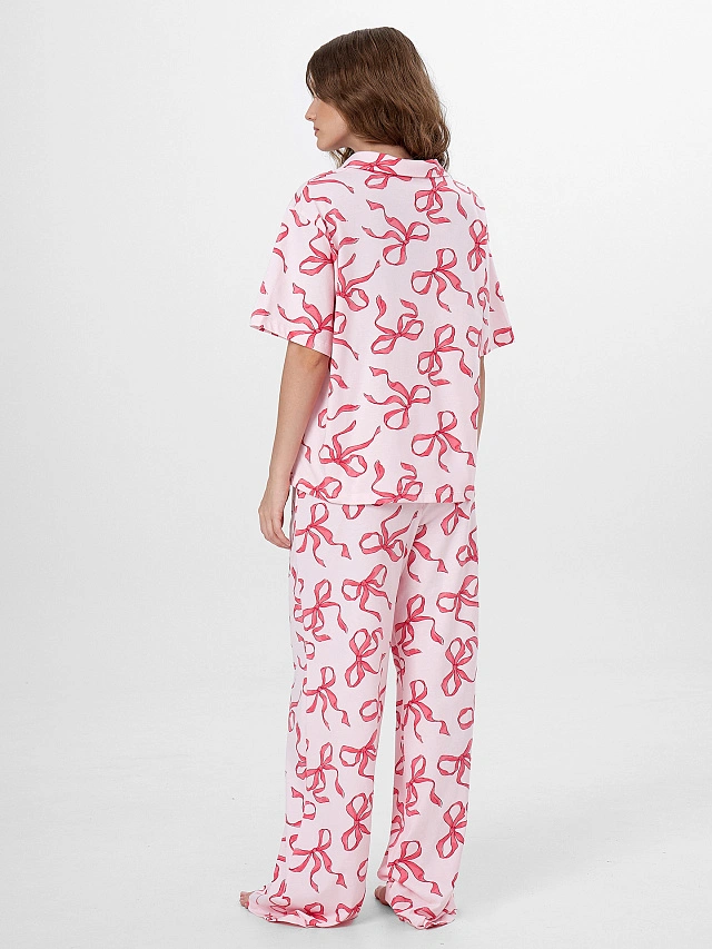 Комплект домашний женский розовый с бантиками - 3