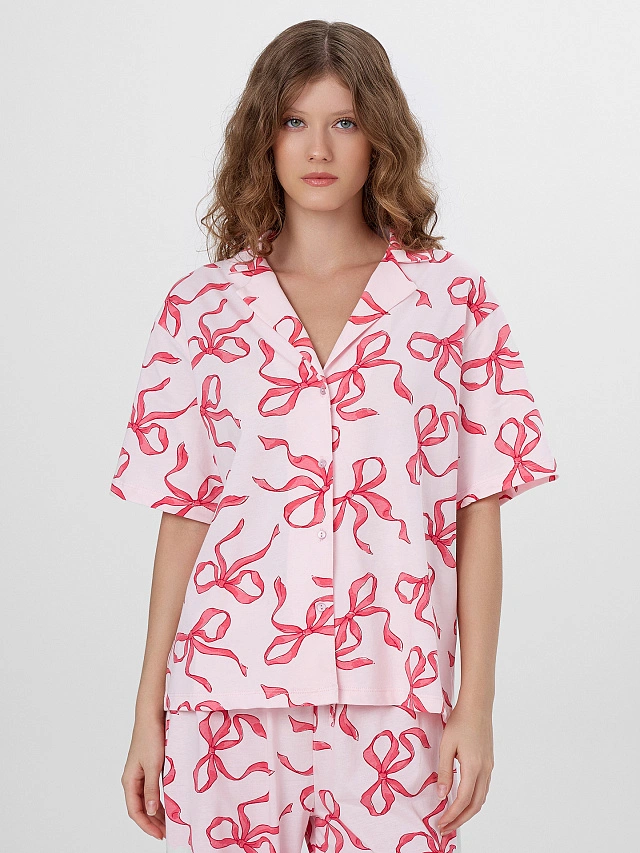 Комплект домашний женский розовый с бантиками - 4