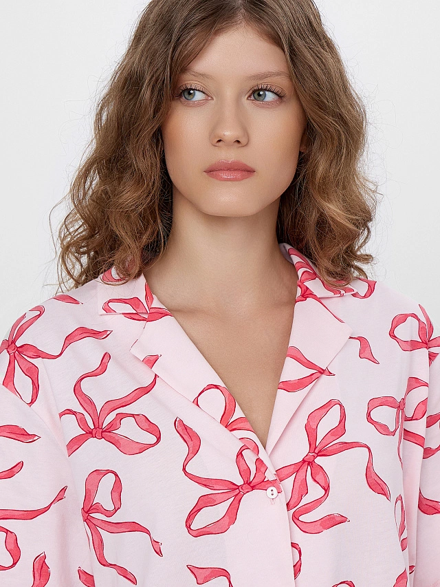 Комплект домашний женский розовый с бантиками - 8