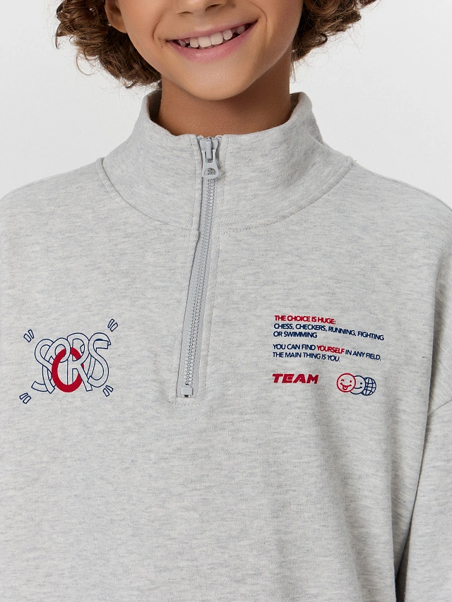 Толстовка для мальчиков серая с принтом - 9