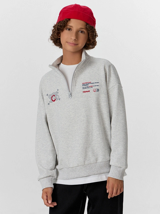 Толстовка для мальчиков серая с принтом - 11