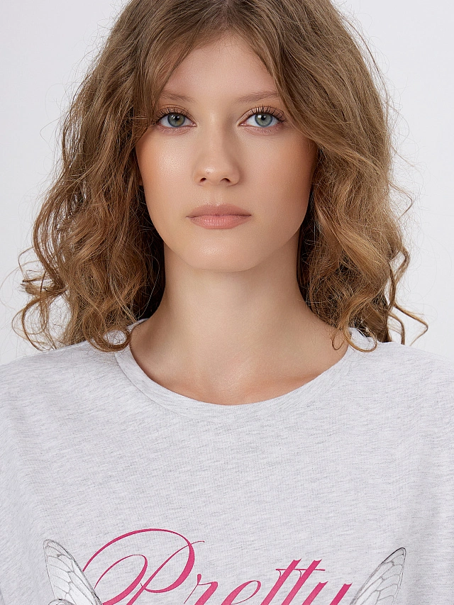 Туника домашняя женская серая с принтом - 4