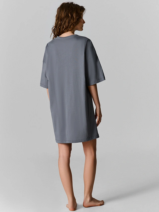 Туника домашняя женская серая с принтом и надписью - 4