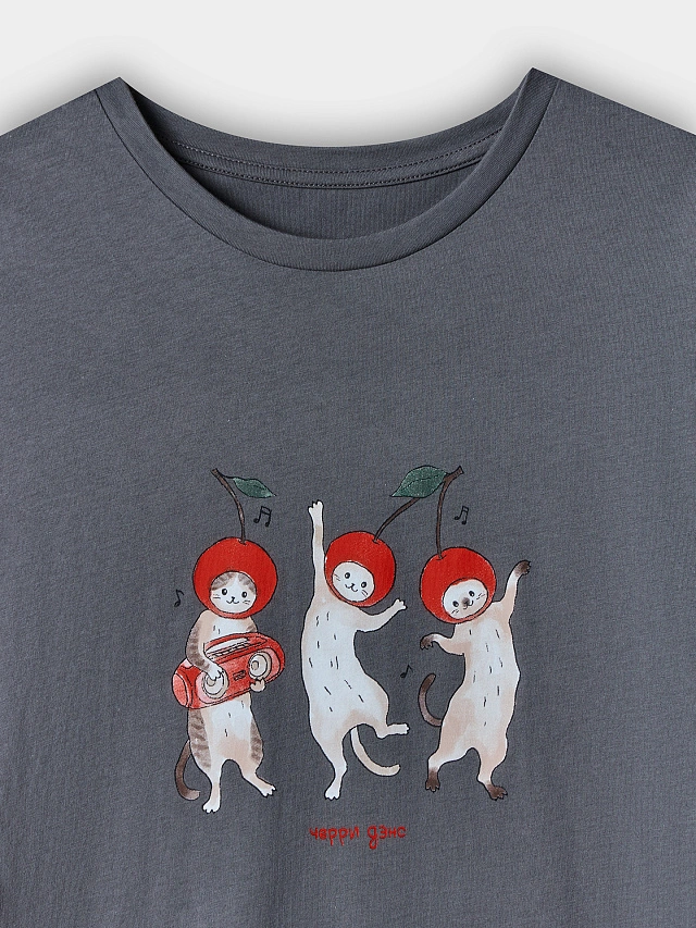 Туника домашняя женская серая с принтом и надписью - 6