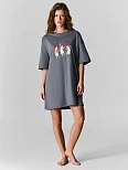 Туника домашняя женская серая с принтом и надписью