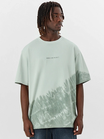 картинка Футболка мужская салатовая с принтом и надписью "washed up by the waves" от магазина мужской одежды Mark Formelle