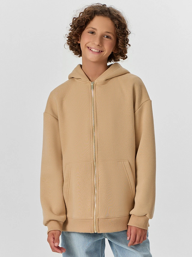 Толстовка для мальчиков бежевая на молнии - 4