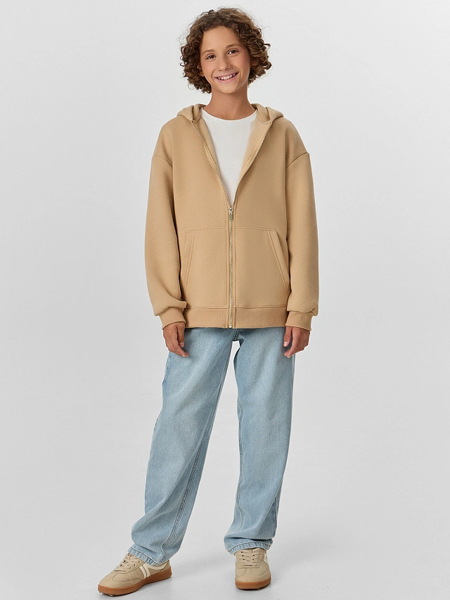 Толстовка для мальчиков бежевая на молнии - 6