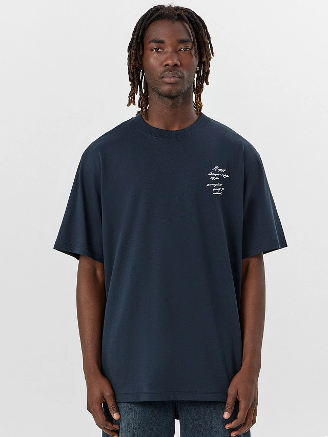 Футболка мужская синяя с принтом - 3