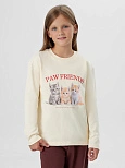 Лонгслив для девочек кремовый с принтом и надписью "Paw friends"