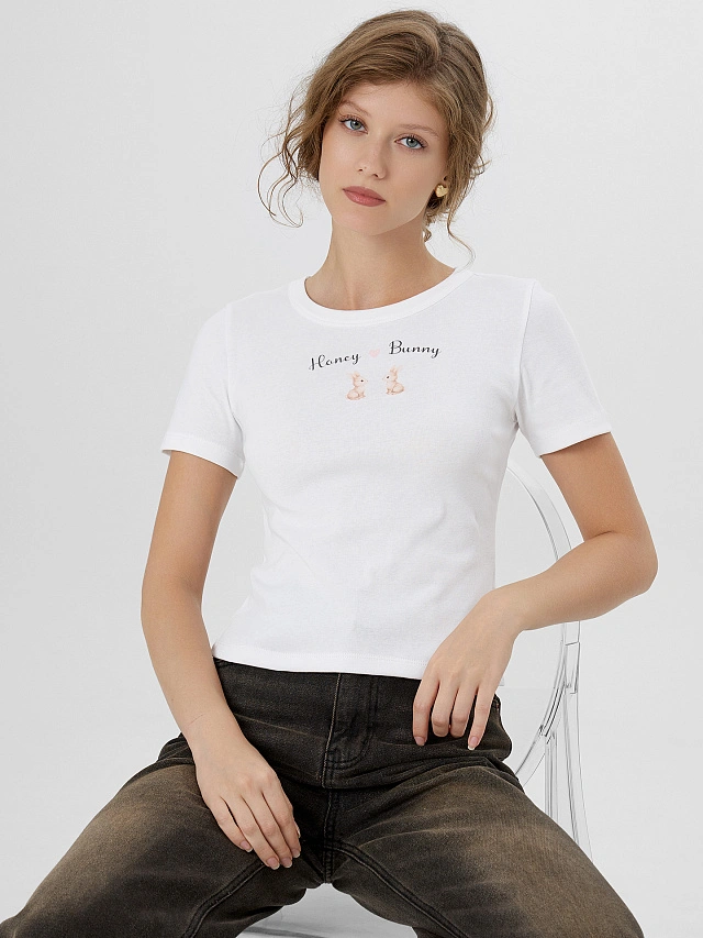 Футболка женская белая с надписью "Honey Bunny" - 7