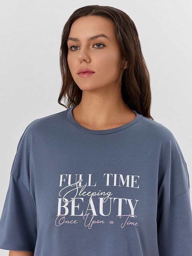 Туника домашняя женская серая с надписью "Full time beauty" - 4