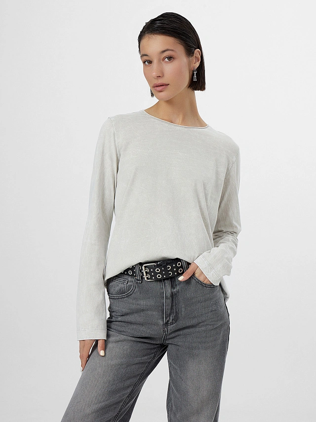 Лонгслив женский серый с обработкой эйсид - 7