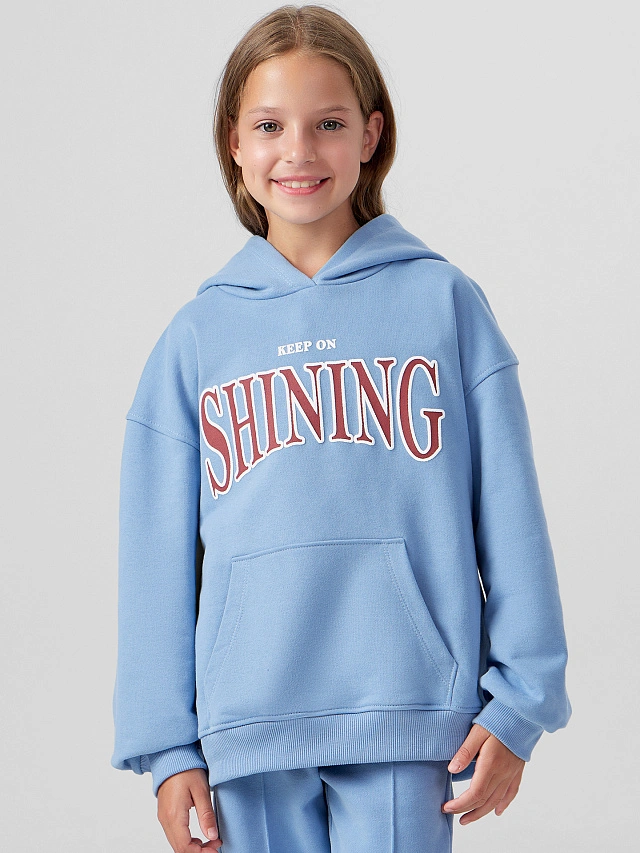 худи для девочек голубое с надписью "keep on shining" - 3