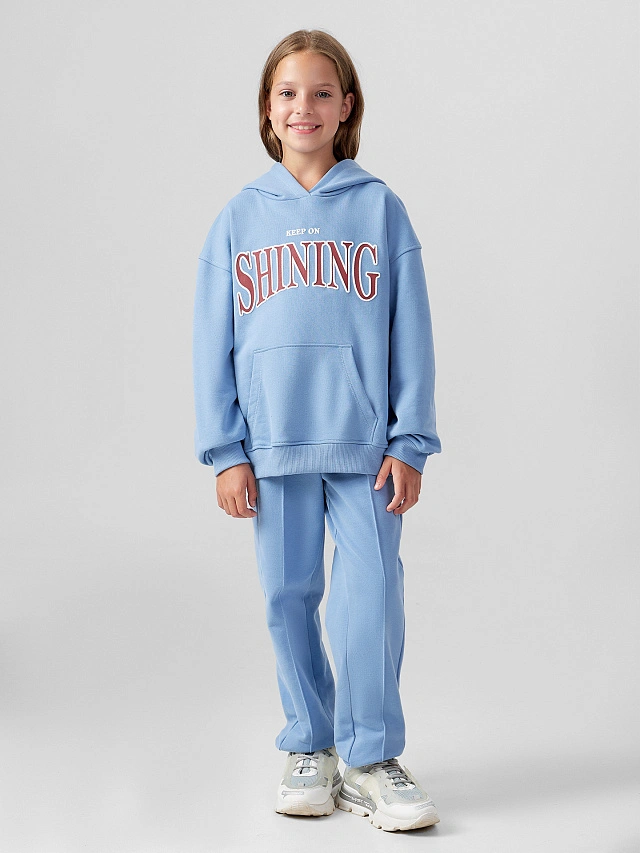 худи для девочек голубое с надписью "keep on shining" - 5