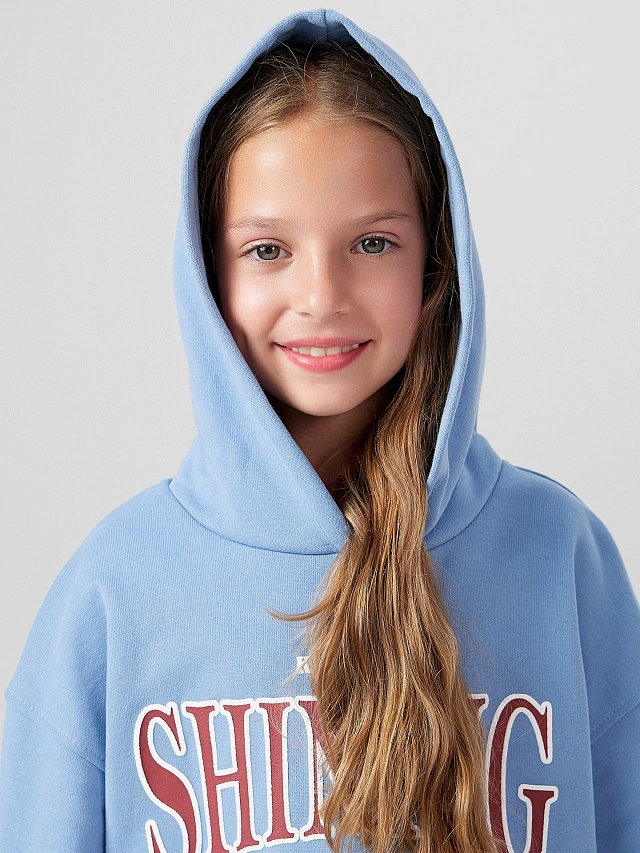 худи для девочек голубое с надписью "keep on shining" - 8