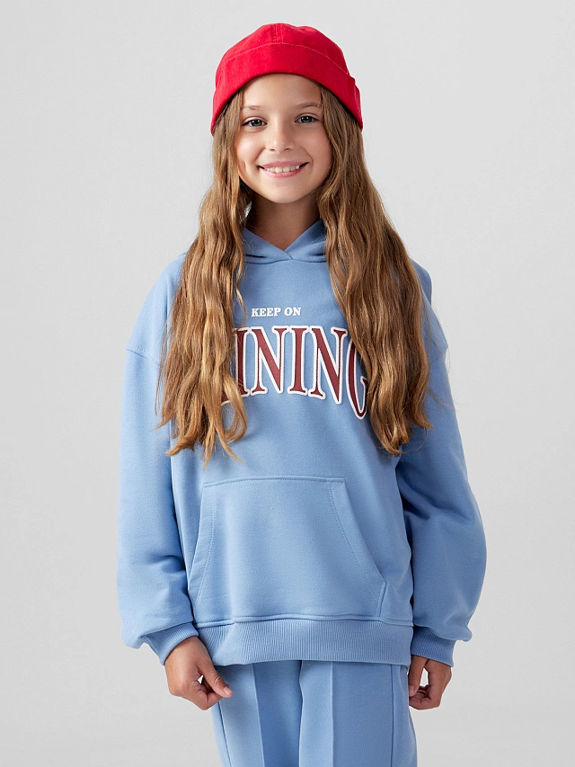 худи для девочек голубое с надписью "keep on shining" - 9