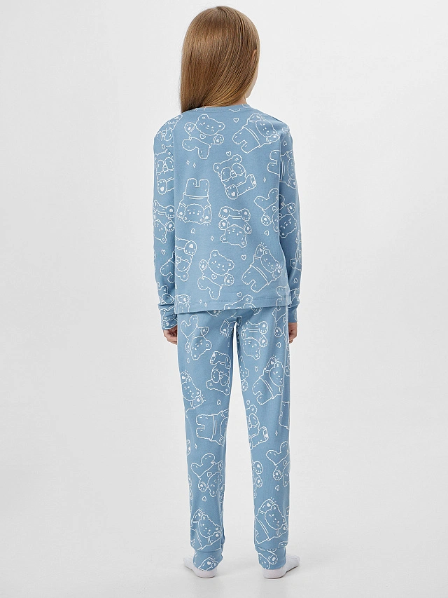 Комплект для девочек голубой с принтом "мишки" - 3