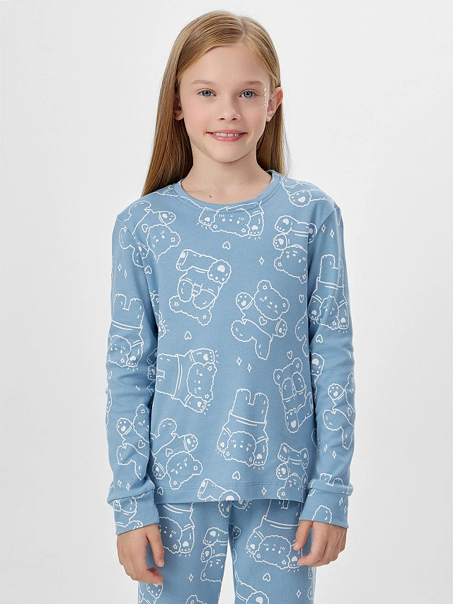 Комплект для девочек голубой с принтом "мишки" - 4