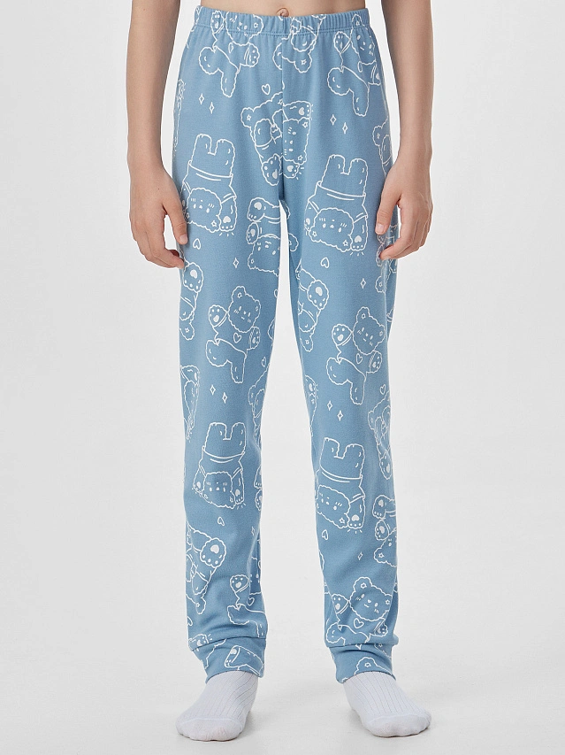 Комплект для девочек голубой с принтом "мишки" - 6