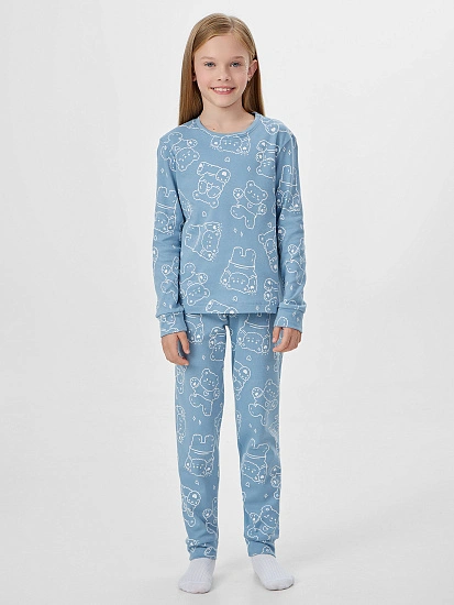 картинка Комплект для девочек голубой с принтом "мишки" от известного бренда одежды для девочек Mark Formelle
