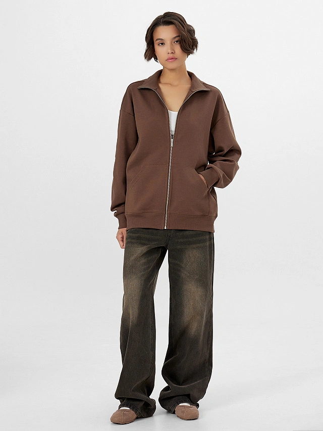 Толстовка женская коричневая на молнии - 4