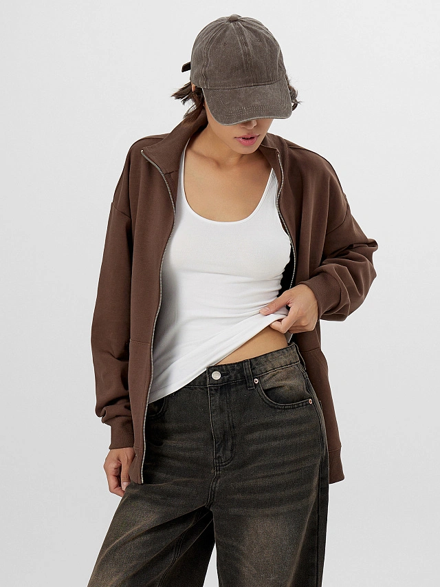 Толстовка женская коричневая на молнии - 8