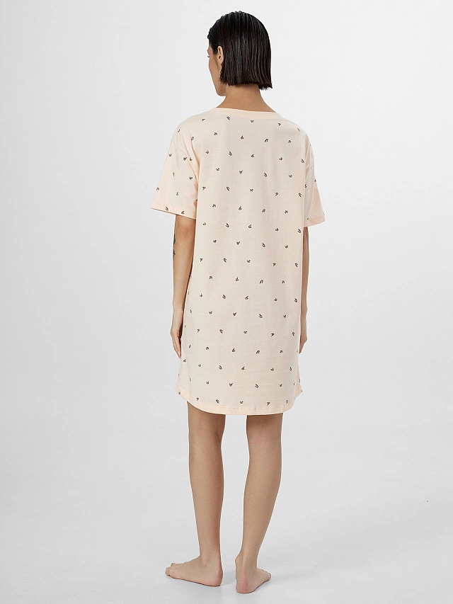 Сорочка ночная женская бежевая с цветочным принтом - 3