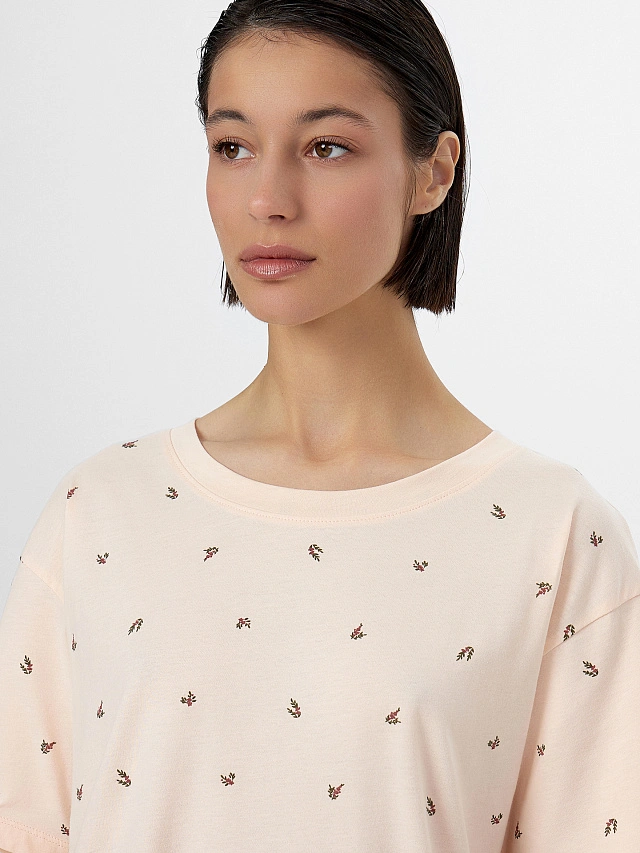 Сорочка ночная женская бежевая с цветочным принтом - 4