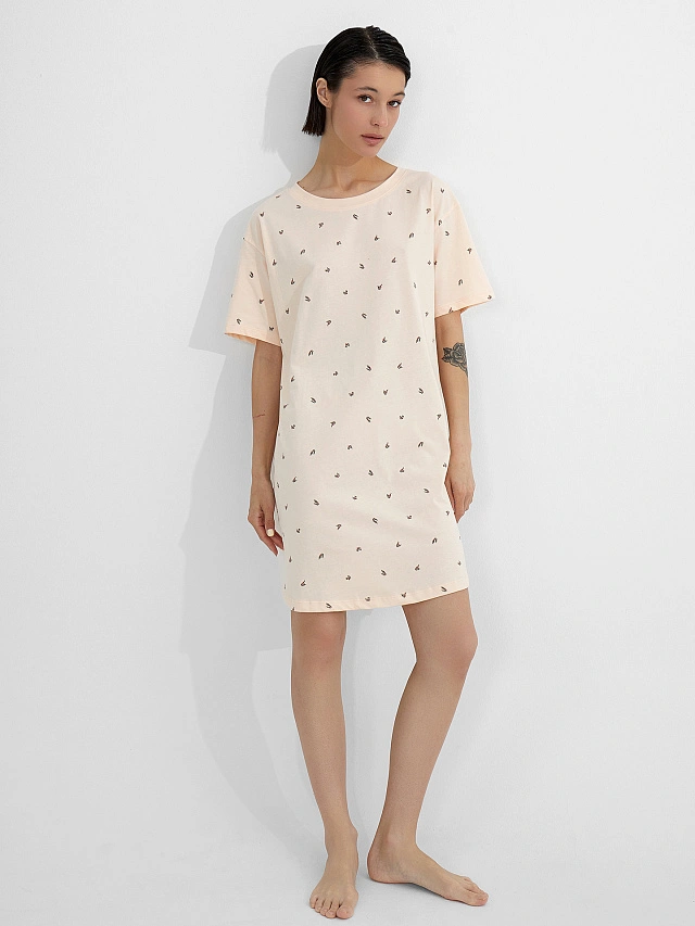 Сорочка ночная женская бежевая с цветочным принтом - 5