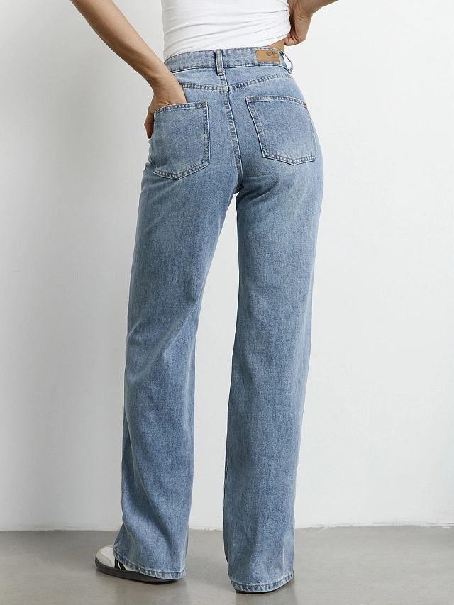 Джинсы женские Wide leg fit синие с высокой посадкой - 5
