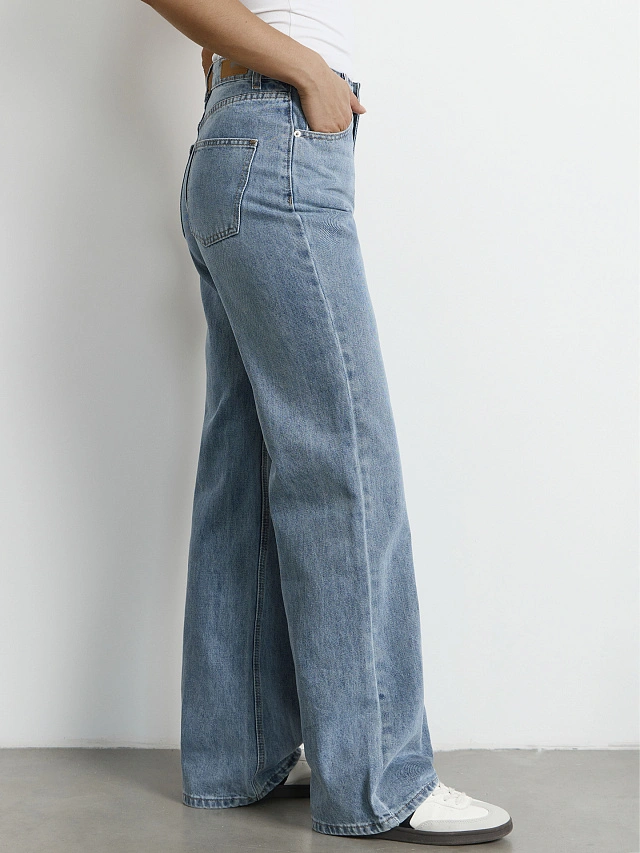 Джинсы женские Wide leg fit синие с высокой посадкой - 6