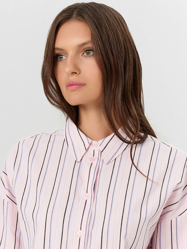 Рубашка женская розовая в полоску - 5