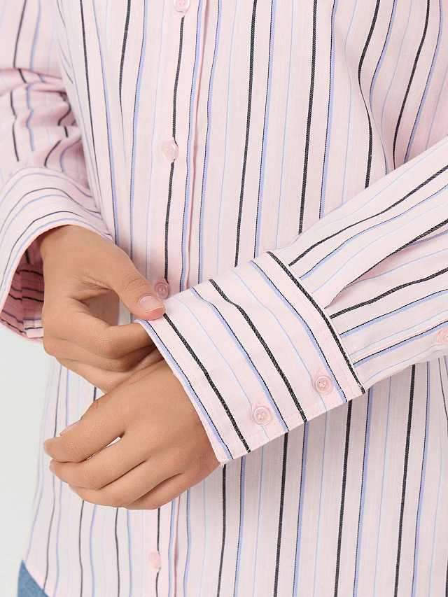 Рубашка женская розовая в полоску - 6