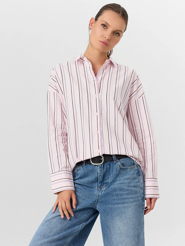 Рубашка женская розовая в полоску - 7