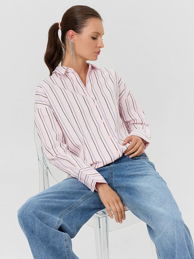 Рубашка женская розовая в полоску - 9