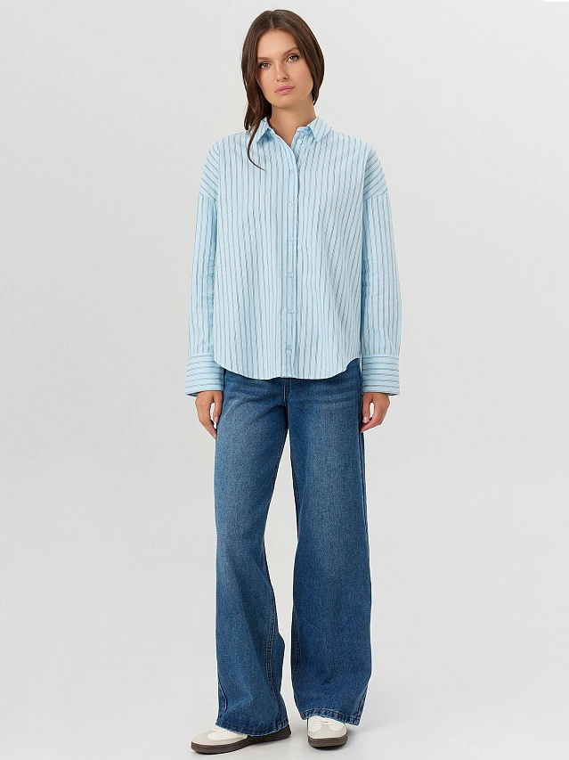 Рубашка женская голубая в полоску - 4