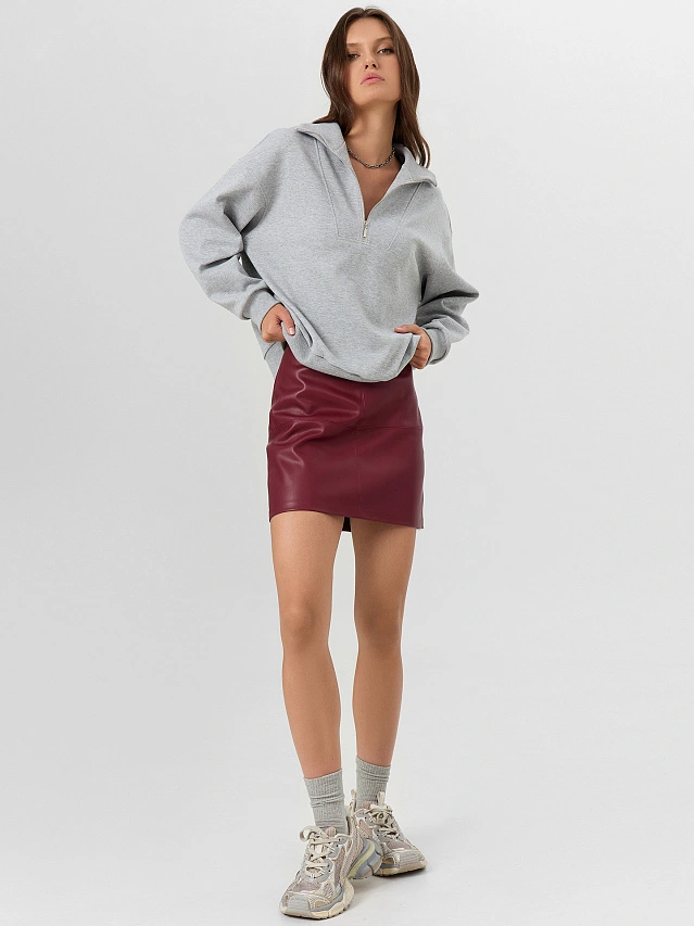 Юбка женская бордовая кожаная - 7