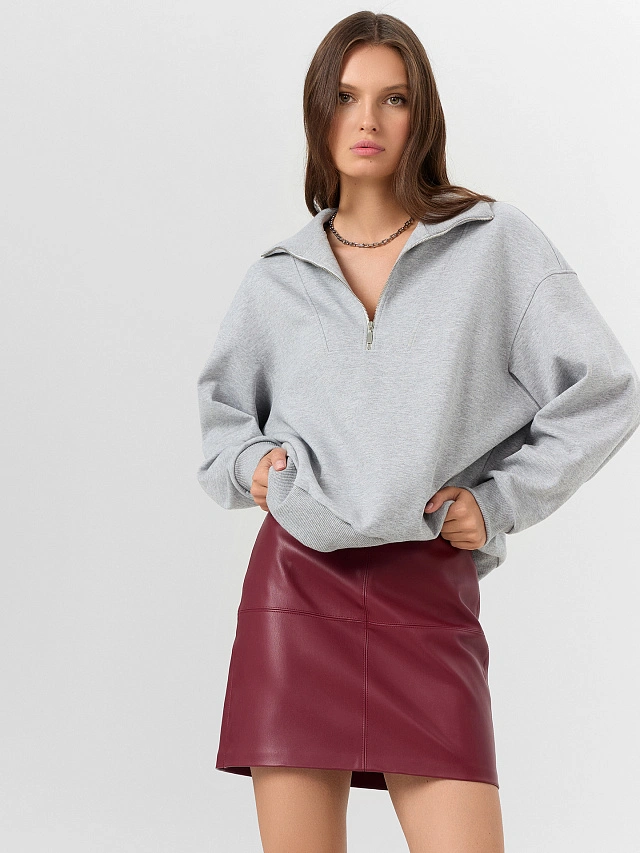 Юбка женская бордовая кожаная - 8